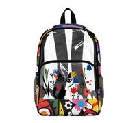 Wanyint Borsa trasparente resistente del PVC di 17 pollici dello zaino trasparente per l'università, vedere attraverso lo zaino della scuola con le tasche multiple, Arte astratta Gatto Fi, One Size