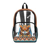 Wanyint Borsa trasparente resistente del PVC di 17 pollici dello zaino trasparente per l'università, vedere attraverso lo zaino della scuola con le tasche multiple, Gufo tribale navajo azteco, One
