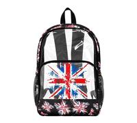 Wanyint Borsa trasparente resistente del PVC di 17 pollici dello zaino trasparente per l'università, vedere attraverso lo zaino della scuola con le tasche multiple, Union Jack Vintage, One Size