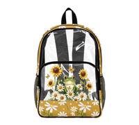 Wanyint Borsa trasparente resistente del PVC di 17 pollici dello zaino trasparente per l'università, vedere attraverso lo zaino della scuola con le tasche multiple, Margherita Rana Girasole, One Size
