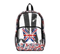Wanyint Borsa trasparente resistente del PVC di 17 pollici dello zaino trasparente per l'università, vedere attraverso lo zaino della scuola con le tasche multiple, Farfalla Union Jack, One Size