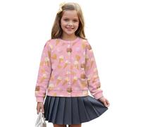 Wanyint Cardigan a maniche lunghe per ragazze per tutti i giorni, poliestere leggero stampato, top con bottoni frontali, per bambini dai 5 ai 16 anni, Rosa Gelato, 7-8 Anni
