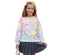 Wanyint Cardigan da ragazza per tutti i giorni, capispalla autunnale a maniche lunghe con stampa morbida, giacche con bottoni frontali in poliestere, età 5-16 anni, Hippie Fiore Rosa Blu, 7-8 Anni