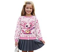 Wanyint Cardigan da ragazza per tutti i giorni, capispalla autunnale a maniche lunghe con stampa morbida, giacche con bottoni frontali in poliestere, età 5-16 anni, Nota musicale Axolotl Rosa, 7-8