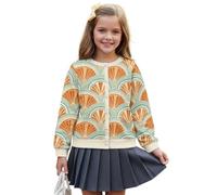 Wanyint Cardigan da ragazza per tutti i giorni, capispalla autunnale a maniche lunghe con stampa morbida, giacche con bottoni frontali in poliestere, età 5-16 anni, Sea Shell Arancione Retro, 7-8 Anni