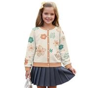 Wanyint Cardigan da ragazza per tutti i giorni, capispalla autunnale a maniche lunghe con stampa morbida, giacche con bottoni frontali in poliestere, età 5-16 anni, Retro Flower Beige, 7-8 Anni
