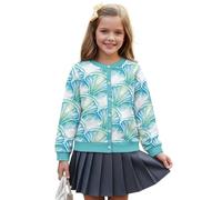 Wanyint Cardigan da ragazza per tutti i giorni, capispalla autunnale a maniche lunghe con stampa morbida, giacche con bottoni frontali in poliestere, età 5-16 anni, Sea Shell Teal, 7-8 Anni