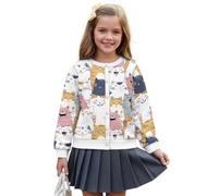 Wanyint Cardigan da ragazza per tutti i giorni, capispalla autunnale a maniche lunghe con stampa morbida, giacche con bottoni frontali in poliestere, età 5-16 anni, Simpatico gatto bianco, 7-8 Anni