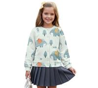 Wanyint Cardigan da ragazza per tutti i giorni, capispalla autunnale a maniche lunghe con stampa morbida, giacche con bottoni frontali in poliestere, età 5-16 anni, Elefante blu carino, 7-8 Anni