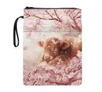 Wanyint Copertina per libro con cerniera liscia, con tasca frontale, 29 x 21 cm, per genitori, figlia, figlio, nonni, mucca delle Highland Boccioli