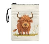 Wanyint Copertina per libro con cerniera, per libri tascabili con tasca frontale, 29 x 21 cm, per genitori, figlia, figlio, nonni, mucca delle Highland Prati
