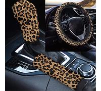 Wanyint Copri volante per auto, leopardo, copri pomello del cambio, copertura universale per SUV, camion, furgoni, berline, accessori auto, custodia