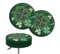 Wanyint Coprisedia rotondo irlandese per sgabello da bar, 30,5 - 35,6 cm, elasticizzato, lavabile, per bagno, casa, ufficio, decorazione per il giorno di San Patrizio, 2 pezzi, motivo trifoglio, verde