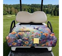 Wanyint Coprisedile 2 in 1 per golf cart e pacchetto di trasporto, si piega come una borsa con manico, misura universale per due posti, 4 tasche portaoggetti, poliestere lavabile in lavatrice, colibrì