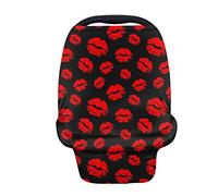 Wanyint - Coprisedile per auto con stampa a labbra rosse, per seggiolino auto, per bambini, con elastico per allattamento, copertura per carrello e seggiolone, 4 in 1 multiuso