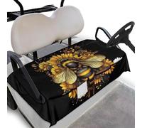 Wanyint Coprisedile universale per golf cart con 4 tasche, traspirante, morbido, comodo per tutto l'anno, per estate o inverno, 132,1 x 81,3 cm, motivo ape, girasole nero