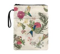 Wanyint Custodia per libri leggera e lavabile, in tessuto, con cerniera, 29 x 21 cm, per gli amanti dei libri, colibrì, rosa, calle, foglie di giglio