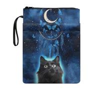 Wanyint Custodia per libro con cerniera, copertina per libro con tasca frontale, 29 x 21 cm, per genitori, figlia, figlio, nonni, gatto nero, luna, farfalla, acchiappasogni