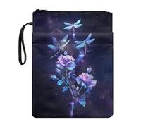 Wanyint Custodia per libro in tessuto lavabile con cerniera, 29 x 21 cm, per laurea, compleanno, anniversario, libellula rosa galassia
