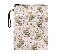 Wanyint Custodia protettiva per libro, leggera, con cerniera, lavabile, in tessuto, 29 x 21 cm, per gli amanti dei libri, uova di coniglietto pasquale, floreale, rosa