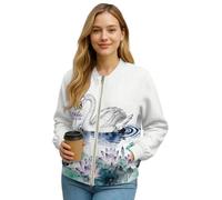 Wanyint Giacca bomber da donna con cerniera intera, giacche casual a maniche lunghe, cappotto alla moda Y2k, abbigliamento autunnale, S-4XL, Acquerello Swan Lotus, M