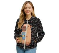 Wanyint Giacca bomber da donna con zip intera, giacca Varsity con tasche, casual, da motociclista, con colletto rialzato, S-4XL, Capibara Scienza Matematica, XL
