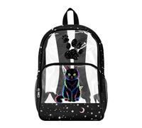Wanyint Grande zaino trasparente in PVC resistente borsa trasparente 17 pollici zaino universitario vedere attraverso la borsa del libro per ragazzi ragazze bambini, Black Cat Paw Moon Star, One Size