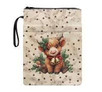 Wanyint Highland Cow Holly Bell Star - Custodia protettiva per libri con cerniera, in tessuto lavabile, 29 x 22 cm, per libri tascabili e copertine rigide