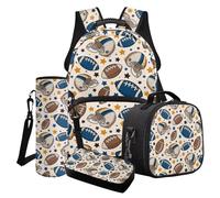 Wanyint Set di 4 zaini per la scuola per ragazzi e bambini, tra cui borsa per la scuola alla moda, borsa per il pranzo, astuccio, portabottiglie d'acqua, Stella del football americano, Taglia unica