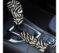 Wanyint - Set di copri pomello del cambio con stampa di animali zebrati, colore nero e bianco a strisce per interni auto, facile da installare per SUV, camion, Van Sedsn