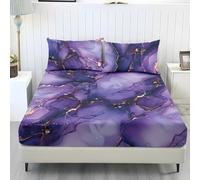 Wanyint Set di lenzuola con angoli e federe, comfort, senza pieghe, resistente allo sbiadimento, facile da pulire, lenzuolo inferiore aderente per letto king size, viola marmo