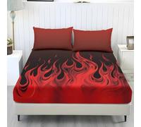 Wanyint Set di lenzuola per letto king size, 3 pezzi, include lenzuola e federe, elastico tutto intorno, tasca profonda per tutte le stagioni, per donne, uomini, fiamme rosse