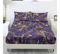 Wanyint Set di lenzuola per letto matrimoniale, elastico, comodo, resistente allo sbiadimento, con elastico tutto intorno, rimane in posizione per la decorazione della casa, mimetico caccia foresta