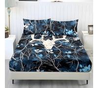 Wanyint Set di lenzuola per letto singolo, elastico, comodo, resistente allo sbiadimento, lenzuolo e federe con elastico tutto intorno, rimane in posizione per decorare la casa, cervo teschio mimetico