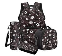 Wanyint Set di zaino per la scuola 4 in 1 per bambini, zaino per computer portatile con borsa termica per il pranzo, astuccio portaborraccia, Gioco Pallone Camo Viola, Taglia unica, Zaini Daypack