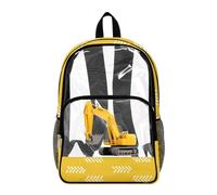 Wanyint Zaino trasparente per bambini, trasparente, per il rientro a scuola, resistente, grande, per sport e viaggi, Veicolo Escavatore Giallo, One Size, Casual