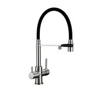 Wanym Rubinetto Cucina con Doccetta Estraibile, 3 in 1 Miscelatore Cucina per Acqua Potabile a Doppia Leva, Girevole a 360° Doppio Manico Ottone Rubinetto Cucina 3 Vie per Depuratore,Brushed Nickel