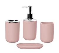 Wanym Set Bagno Accessori Completo Moderno, Set Bagno Accessori Completo Set in Plastica Ecologica con Moderno Dispenser Sapone, Portaspazzolino, Tazza da Denti, Portasapone,Rosa