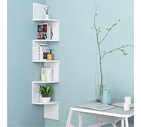 WANZHE Mensola angolare a 5 livelli, da parete, in legno MDF, libreria sospesa, 20×20×123 cm (bianco)