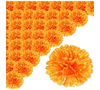 Waoclowr Decorazione commemorativa a forma di teschio, 10 cm | 50 calendule artificiali arancioni per decorazione di altari e tombe, vellutate, durevoli e riutilizzabili.