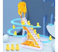 Wapasezyar Anatra elettrica per salire le scale, 12 pezzi, anatra elettrica su treni e scivoli, set di anatre montagne russe con luci lampeggianti e musica