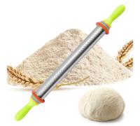 Wapasezyar Mattarello in acciaio inox, regolabile in acciaio inox con manico, antiaderente per pasta fondente, con anelli rimovibili, per pizza, biscotti, pasticcini, pasta per pasticceria, 35 cm