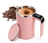 Wapasezyar Tazza automescendente, Bicchiere automescendente con indicatore di temperatura, 304 in acciaio inossidabile. Shaker elettrico magnetico con manico per cioccolata calda, caffè, latte (Rosa