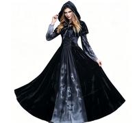 Wapasezyar Vestito da strega con pipistrello nero, angelo caduto, diavolo | Abito da sera nero da sposa fantasma per adulti, costume da donna per Halloween, feste in maschera, carnevale