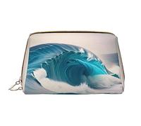 WapNo Borsa cosmetica portatile blu dell'onda del mare del fumetto grande, cuoio del PVC, chiusura dello zip, borsa da viaggio della borsa da toilette, borsa di immagazzinaggio, bianco, Taglia unica