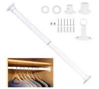 Wardlock Asta appendiabiti regolabile in acciaio inox da 93 a 170 cm, bianca, estensibile, con prese terminali.