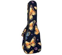 Warecolor - Custodia per ukulele da concerto, 58 cm, con farfalle blu e gialle su sfondo nero, borsa imbottita con scomparti e spallacci, Multicolore 06, 25.9x9x3.1in/66x23x8cm, Organizer per borse