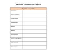 Warehouse Climate Control Logbook: A crucial document used to record and monitor environmental conditions within a warehouse or storage facility.