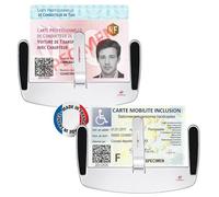 WARESCO® Supporto Carta Parabrezza Duo (x2) | Set Coppie e Famiglie | Porta Tessera Auto Taxi, NCC, Disabili, Pass Parcheggio | Policarbonato Anti-UV, Resistente 110 °C, ISO | Made in France
