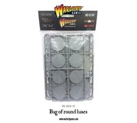 Warlord Games Bag Of Round Bases, mixed pack of plastic bases for miniatures.